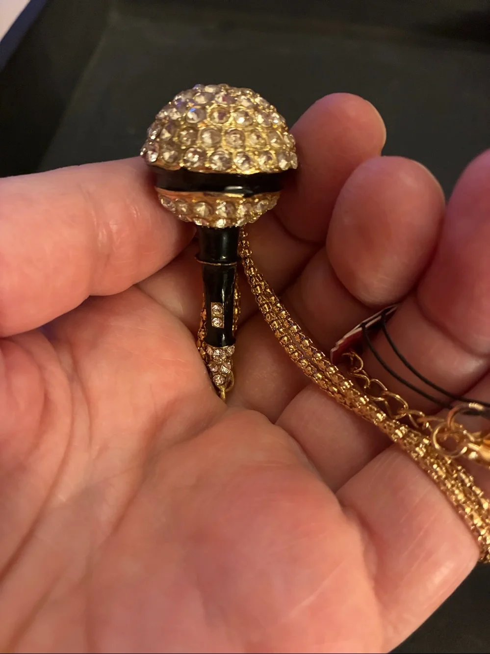 Microphone Crystal Pave Pendant Necklace in Gold and Black